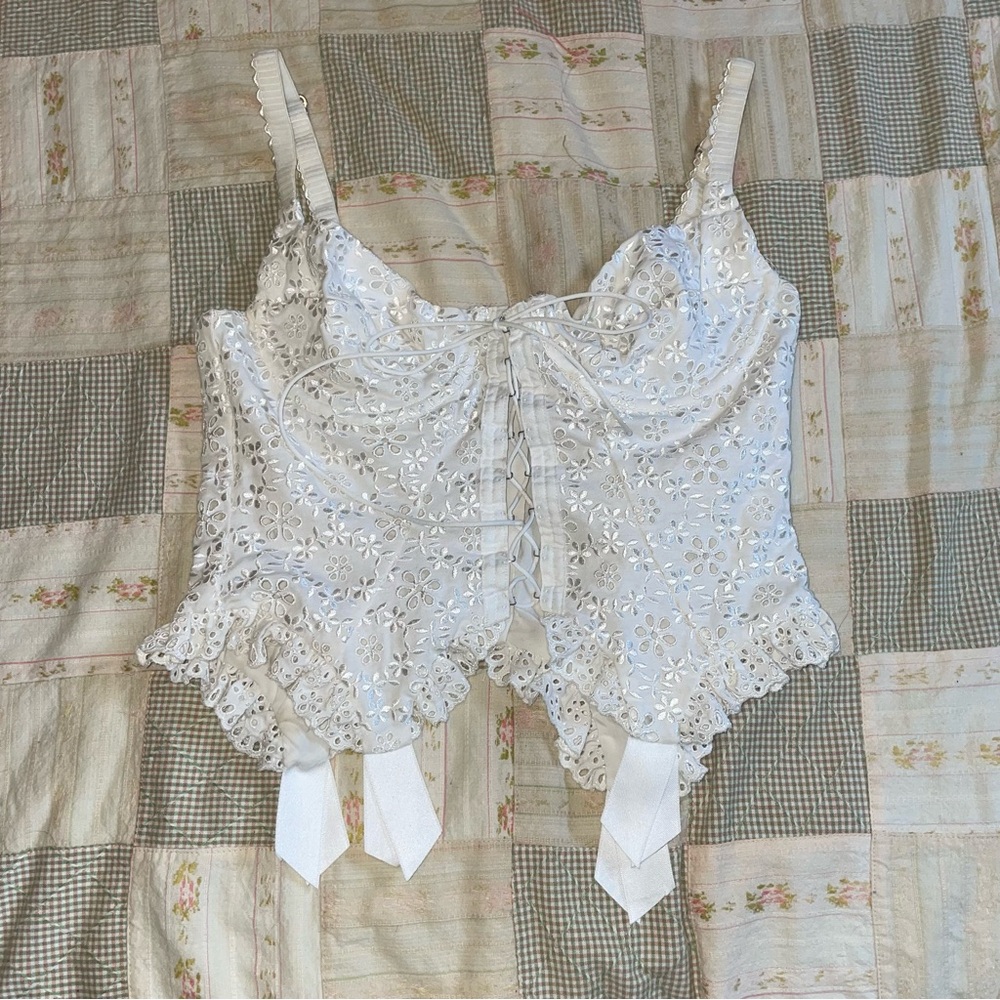 For love & lemons white  Eyelet Lace-Up Corset Top